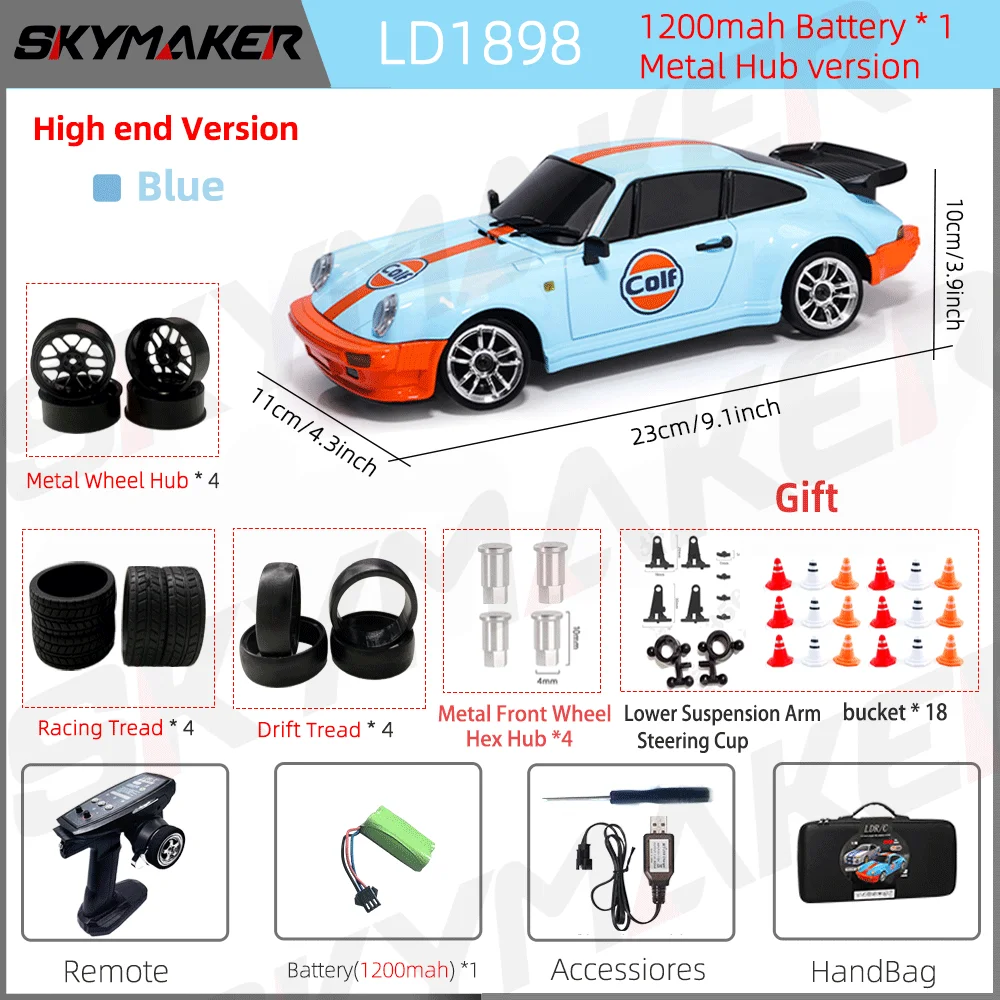 Skymaker LDRC 1/18 RC Drift Auto LD1898 911 Modus 2,4 GHz met Gyroscoop on-Road Legering Body Shell Racewagen voor Kinderen Geschenken