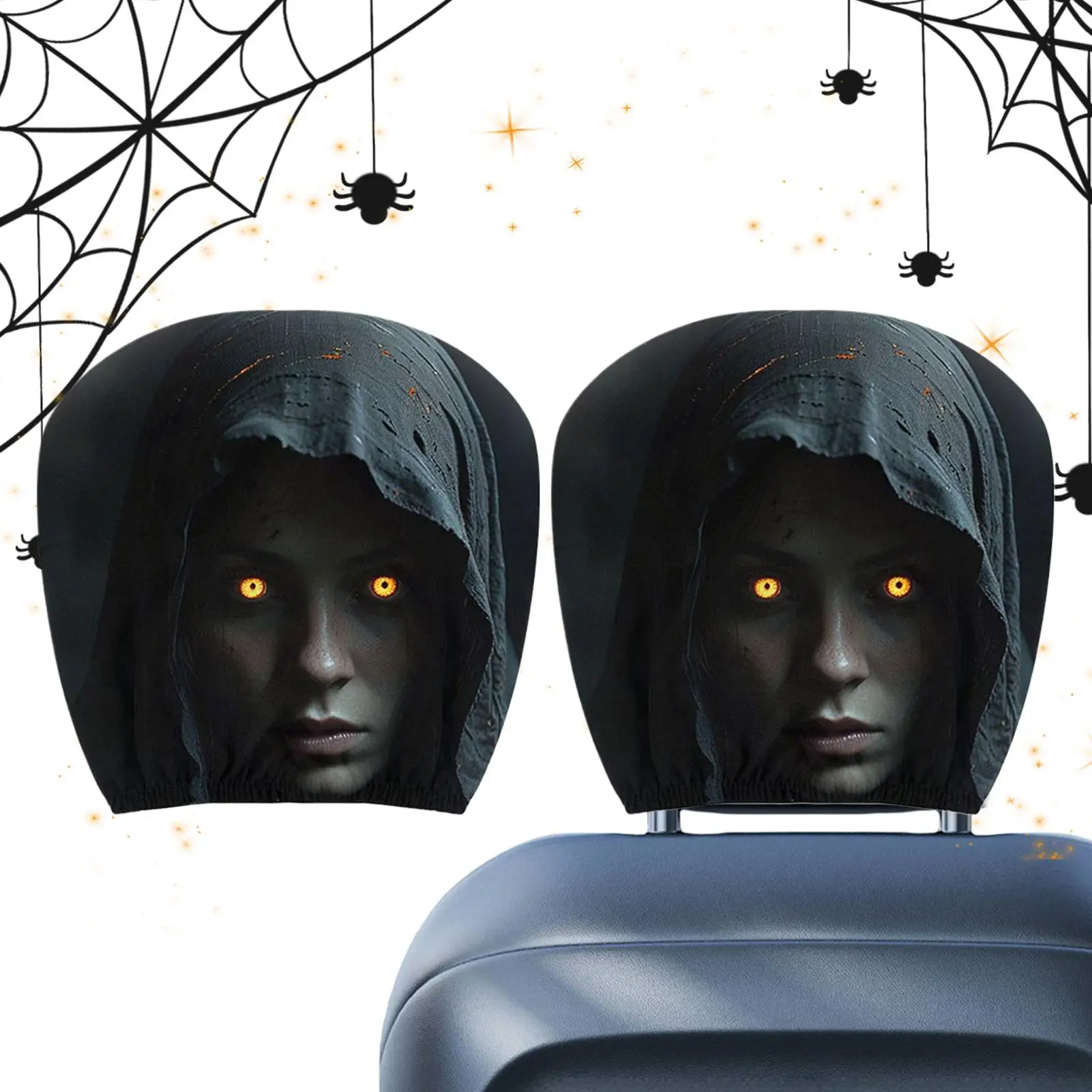 Head Rest Cover for Car 2 Pieces Halloween 2D Printing Universal Head Rest Cover Car Interior Decor for SUV Truck RV Sedan