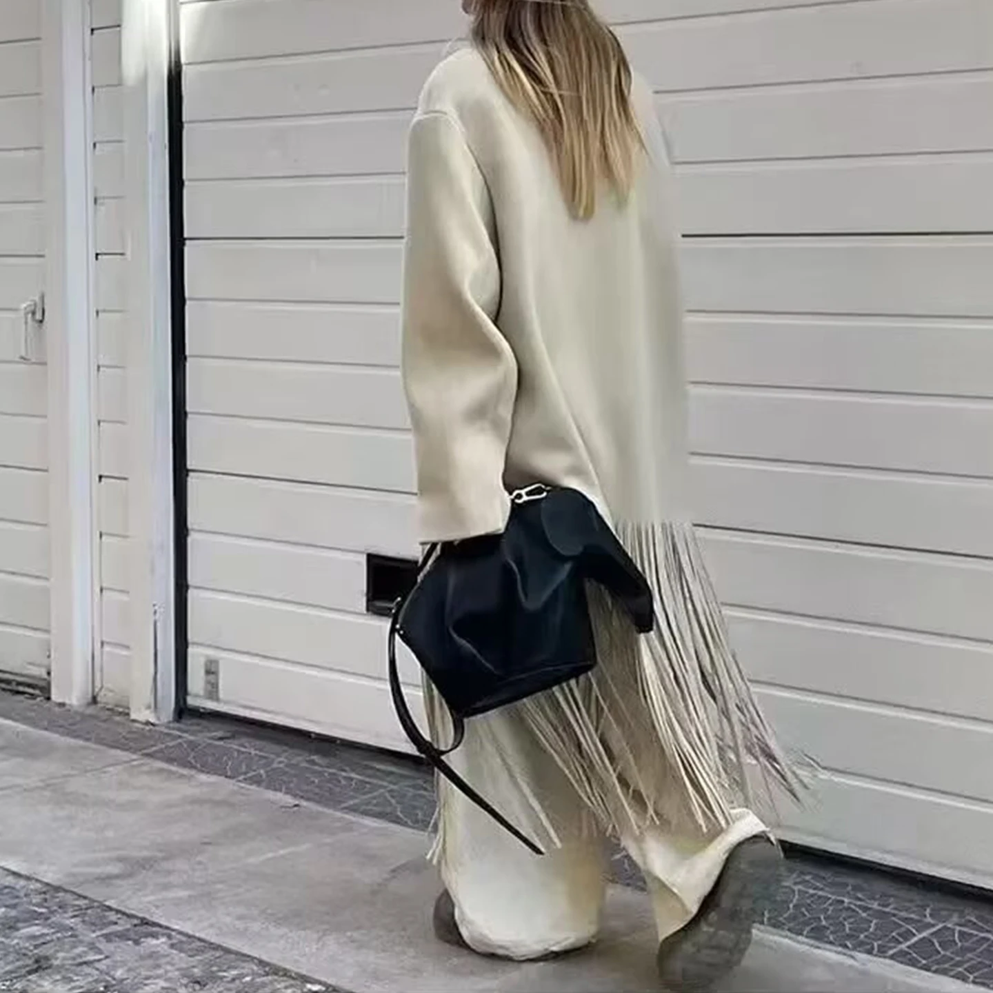 엘레 롱 미디 코트 여성용 패션 가을 2025 태슬 디테일 캐주얼 슬레 여성용 일상복