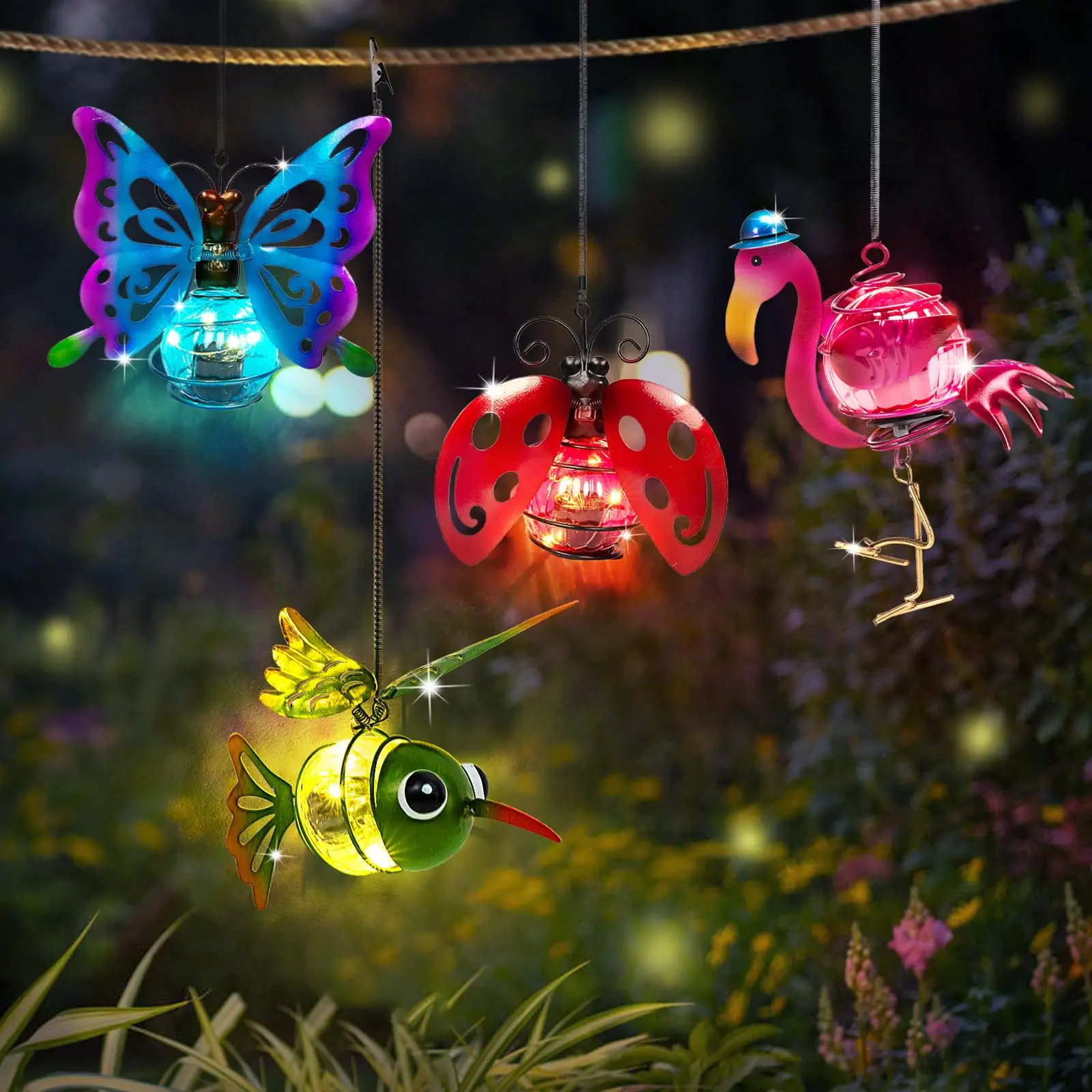 

Small Solar Insect Animal Statue With LED Fairy Lights Outdoor Waterproof Ornaments for pot Flowerbed Tree Decor Gardening Gift