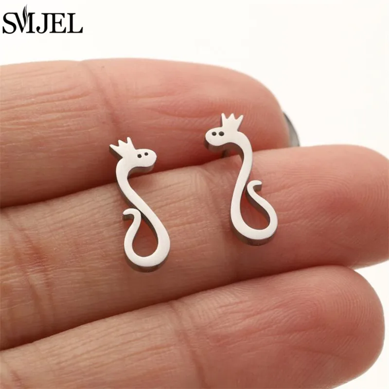 SMJEL-Brincos Pequenos de Cobra Coroa para Mulheres e Meninas, Orelhas Retro de Animais, Jóias Piercing, Presente Engraçado, Bonito, 2024