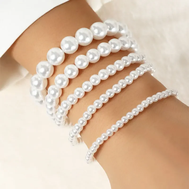 Pearl Beaded Bracelet Female 4/6/8/10/14MM Elastic String Bracelet Hand Jewelry Imitation Pearl Bracelet