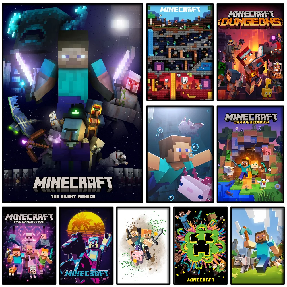 1PC Game M-Minecraft Poster Self-adhesive Art Waterproof Paper Sticker Coffee House Bar Room Wall Decor