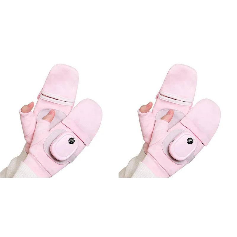 

ABUE-4X Heated Gloves, USB Rechargeable Hand Warmers Gloves, Winter Full-Finger Glove For Women Warm (Pink)