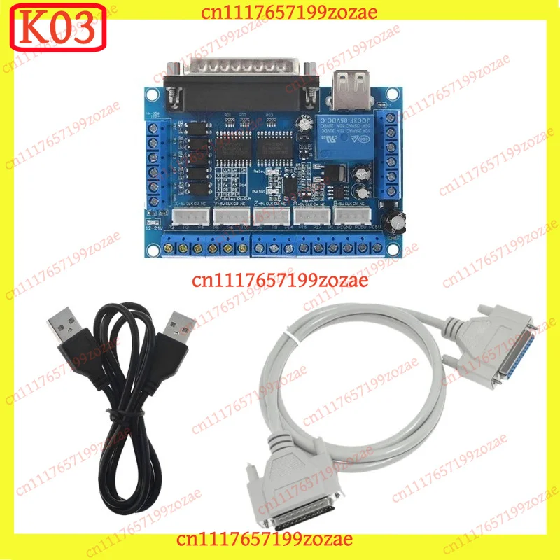 k3 5-Axis Mach3 CNC Breakout Board with USB-DB25 Cable & Optical Isolation - Compatible with NEMA17/23 Stepper Drivers