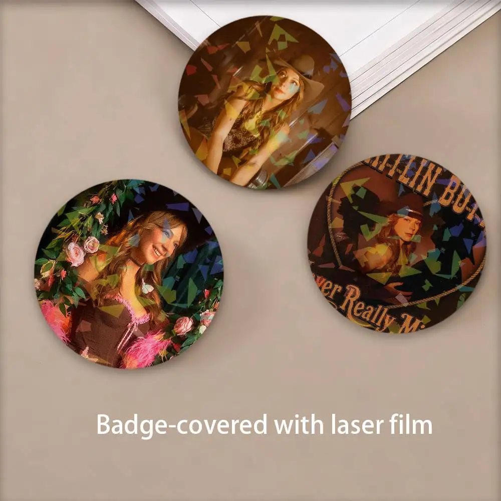 Singer K-kaitlin B-butts Round Badge for Backpack Accessories Laser Lapel Pins Jewelry Gifts