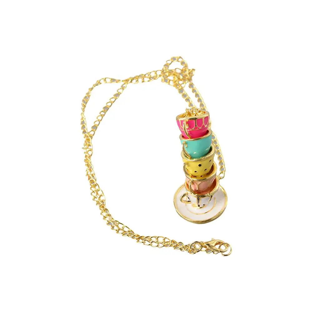 Teapot Locket Coffee Cup pendant Hand Made Sweater Chain Enamel Jewelry Teapot Necklace Long Necklace Tea Cup Necklace Earrings