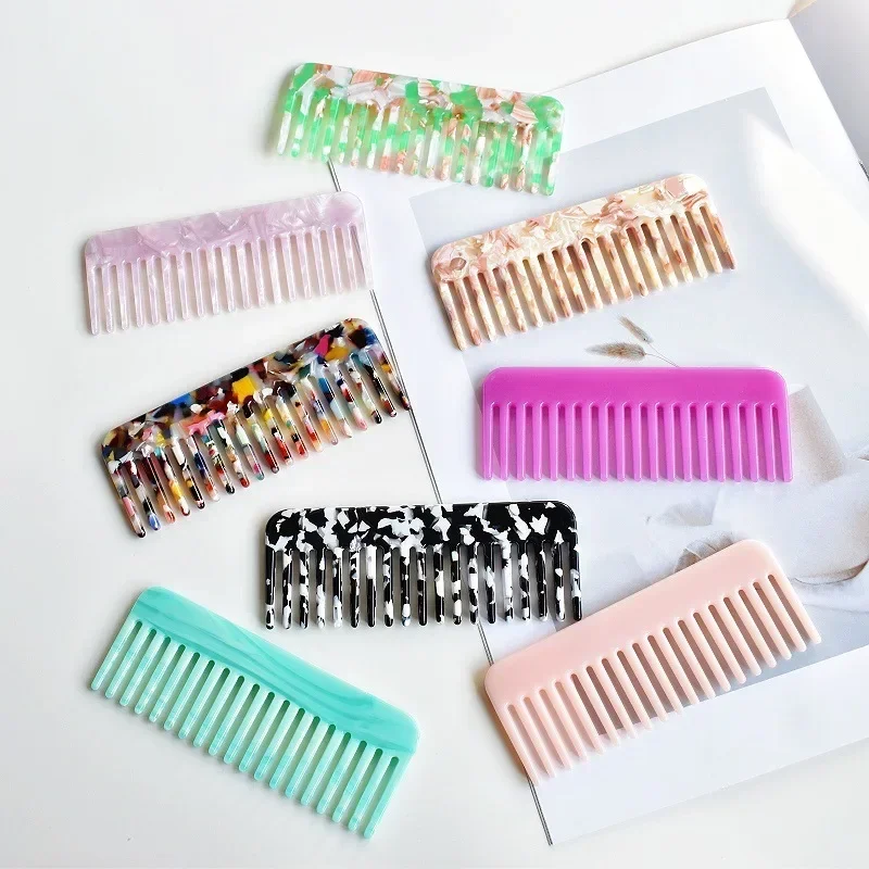Korean Fashion Design Hair Comb Wide Teeth Acetate Hairdressing Comb Anti-static Massage Hairbrush Colorful Hair Styling Tools