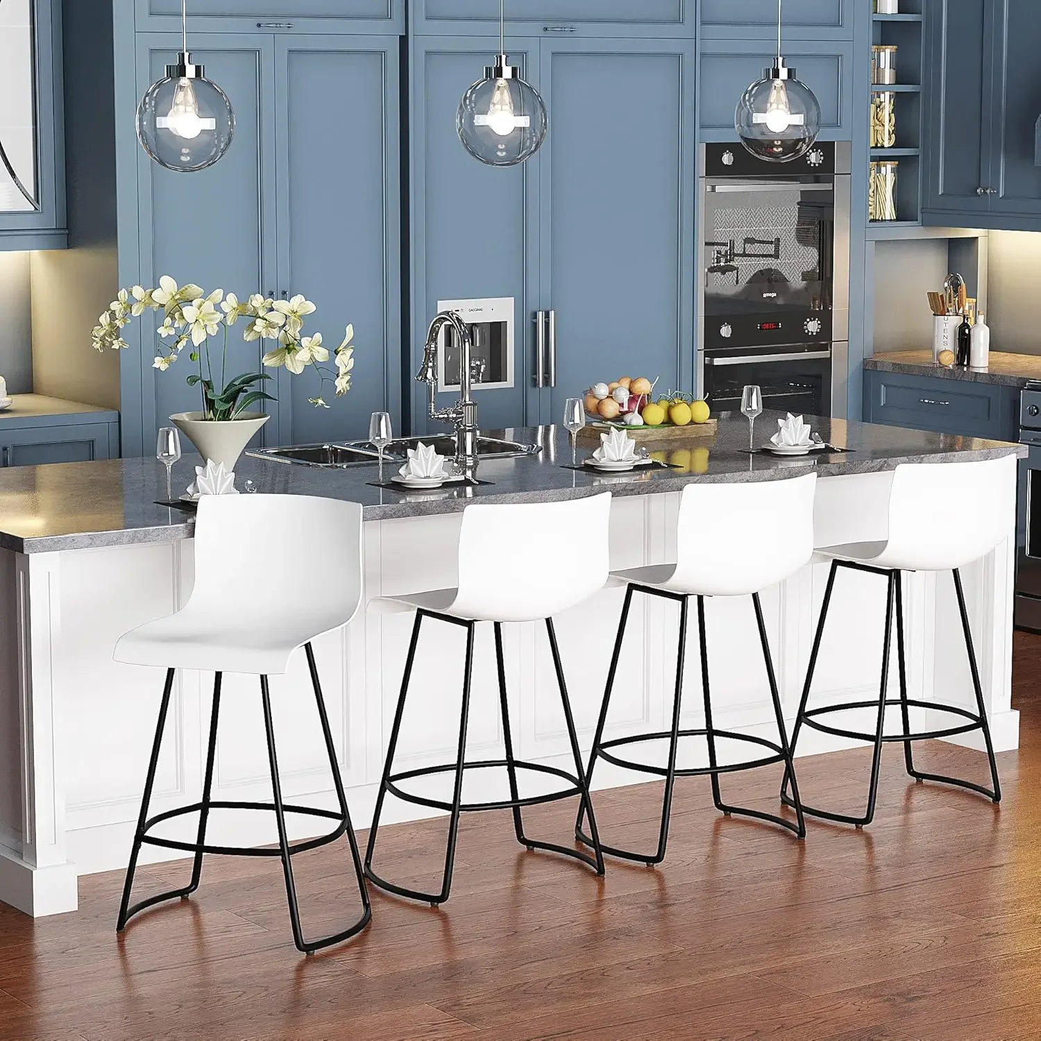 Bar Stools Set of 4 Stools Counter Height Bar Stools Modern Swivel  Bar Chairs with Back Plastic 26" Metal