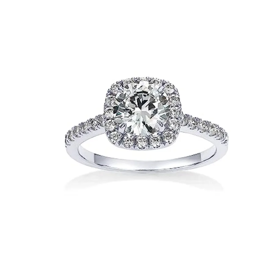 

14K Gold Plated Square Halo Engagement Rings Premium Cubic Zirconia Promise Eternity Ring for Women Wedding Bands
