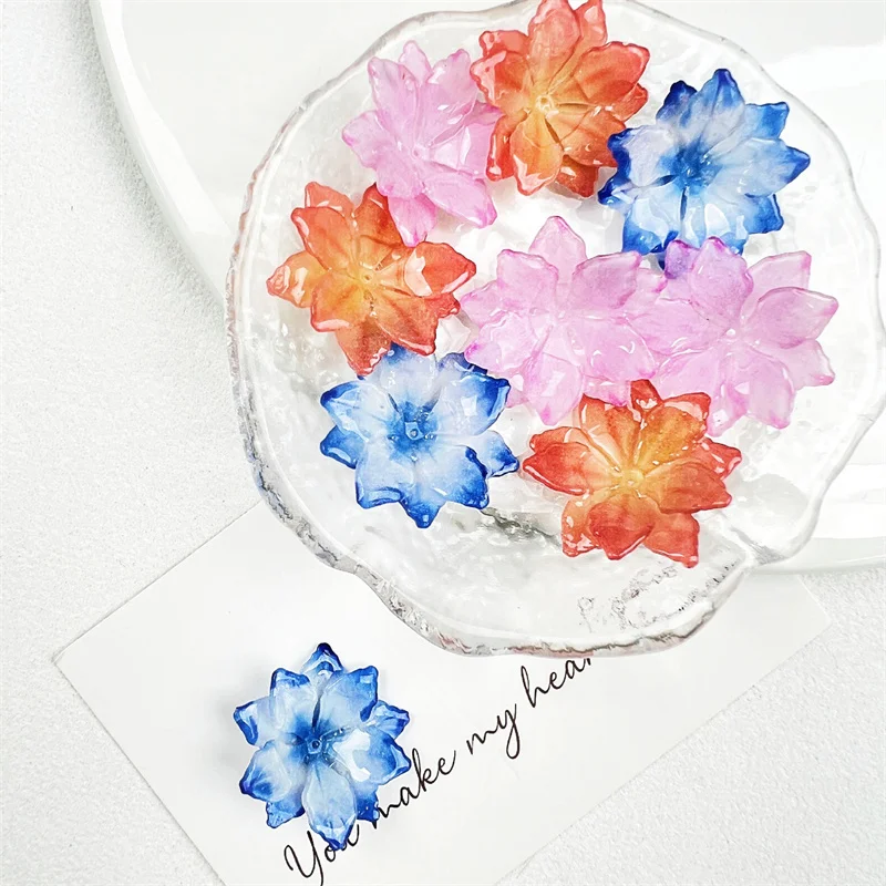 

2025 Newest 50pcs/lot color print 25.5mm cartoon flowers shape acrylic handmade floral beads diy jewelry garment hair accessory