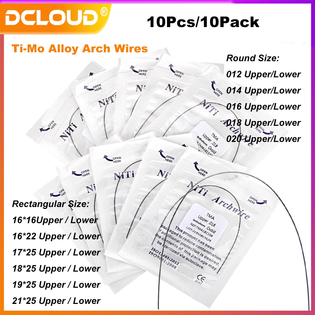 10Pcs Dental Orthodontic TMA Arches Wire Ti-Mo Alloy Archwire For Braces Round/Rectangular Ovoid Form Dentist Materials Products