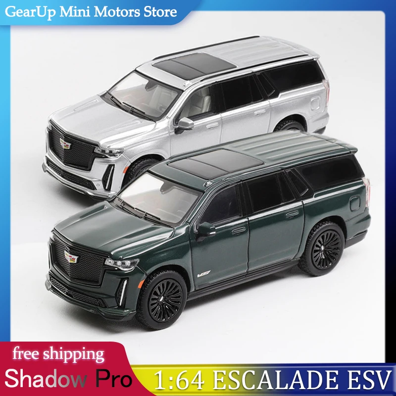 

Новый Shadow Pro 1:64 Cadillac Escalade ESV 2023 — серебристый и темно-зеленый сплав, литой под давлением, полноразмерный американский внедорожник, праздничный подарок, модель автомобиля