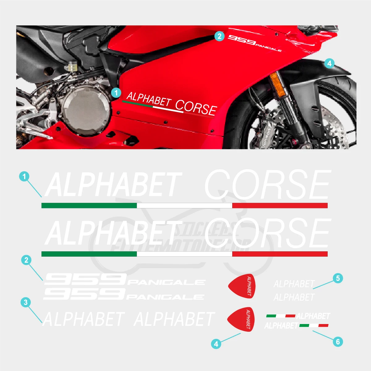 For Ducati 959 Panigale Full Fairing Shell Decal Sticker Tricolor Design Logo Corse 959 Motorcycle Lower Fairing Sticker
