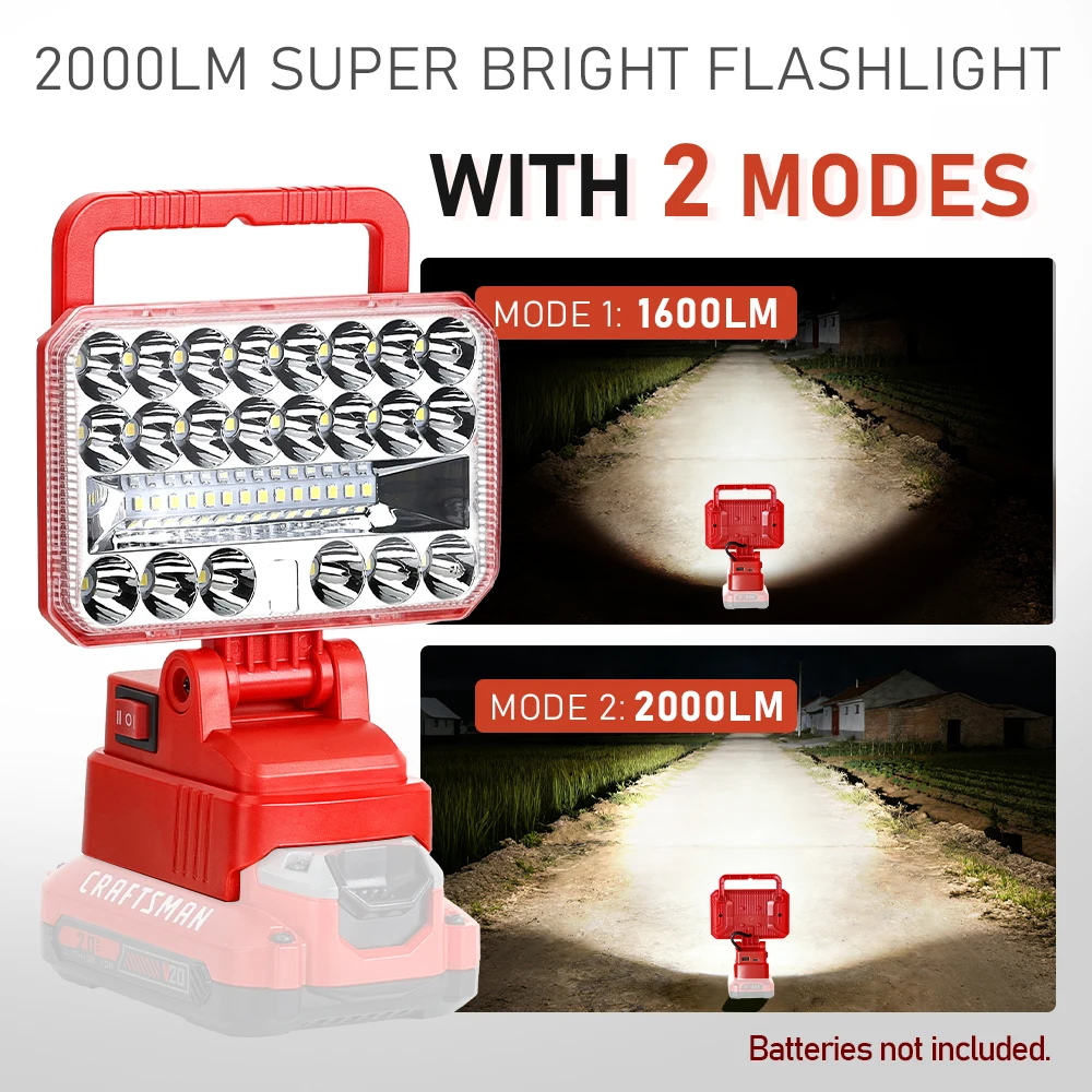 

Светодиодный фонарь 2000LM 18W для аккумулятора Craftsman 20V, рабочий фонарь с USB-портом для кемпинга и экстренных ситуаций (аккумулятор в комплект не входит)