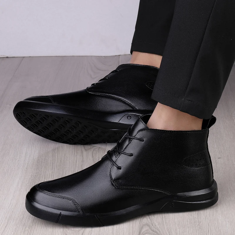 Famous Luxury Ankle Boots High Quality Mens Shoes Genuine Leather Casual Shoes Men Cow Leather Dress Warm Winter Boots for Men view 5