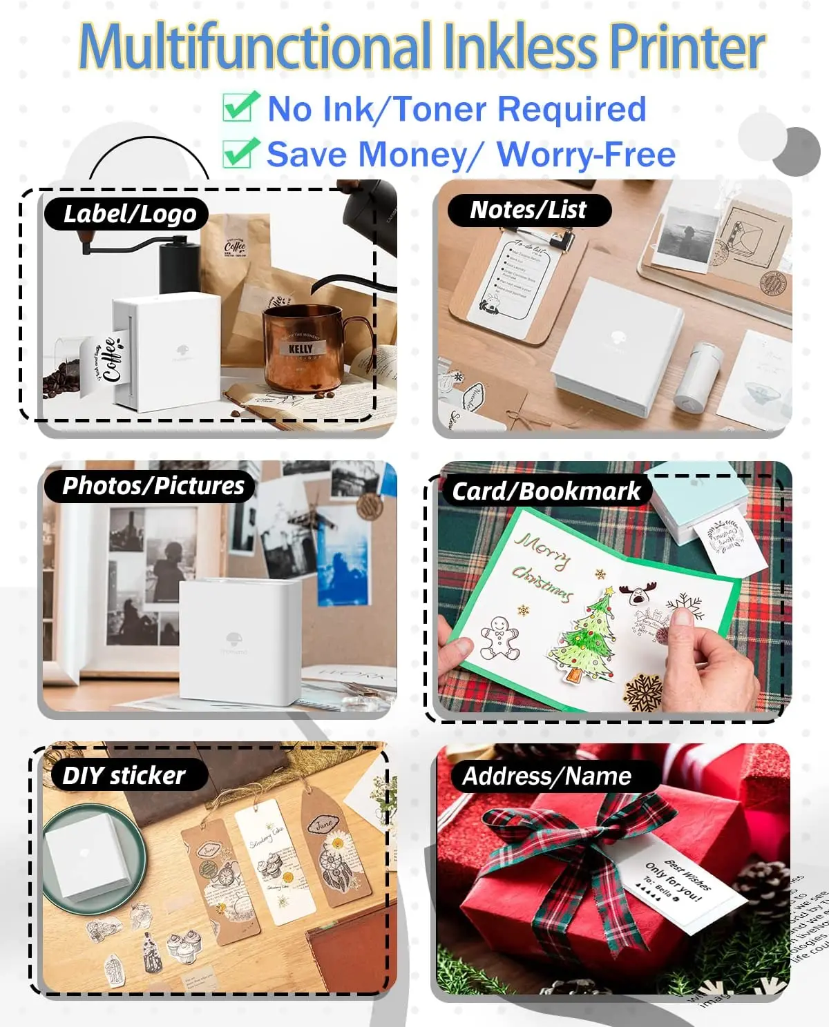 Bekhuz Pocket Printer Mini Sticker Thermal Printing Photo Machine Wireless Picture Printer Portable Phone Printer Phomemo M02