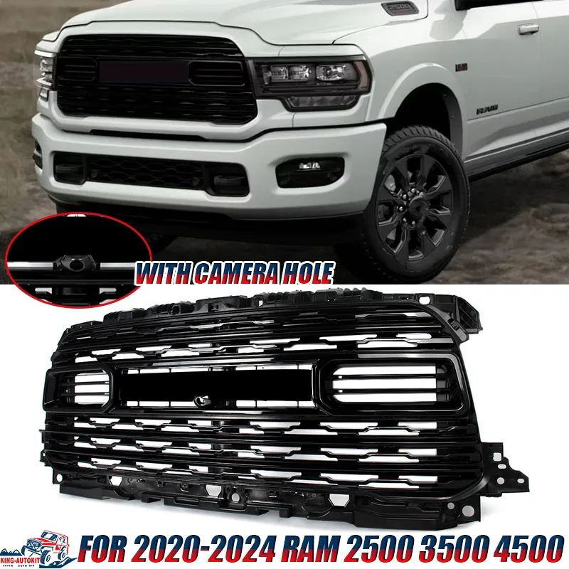 

Grille For RAM 2500 3500 4500 2020-2024 Horizontal Billet Glossy Black Honeycomb Front Bumper Grille Upper Mesh Grill 68516019AA