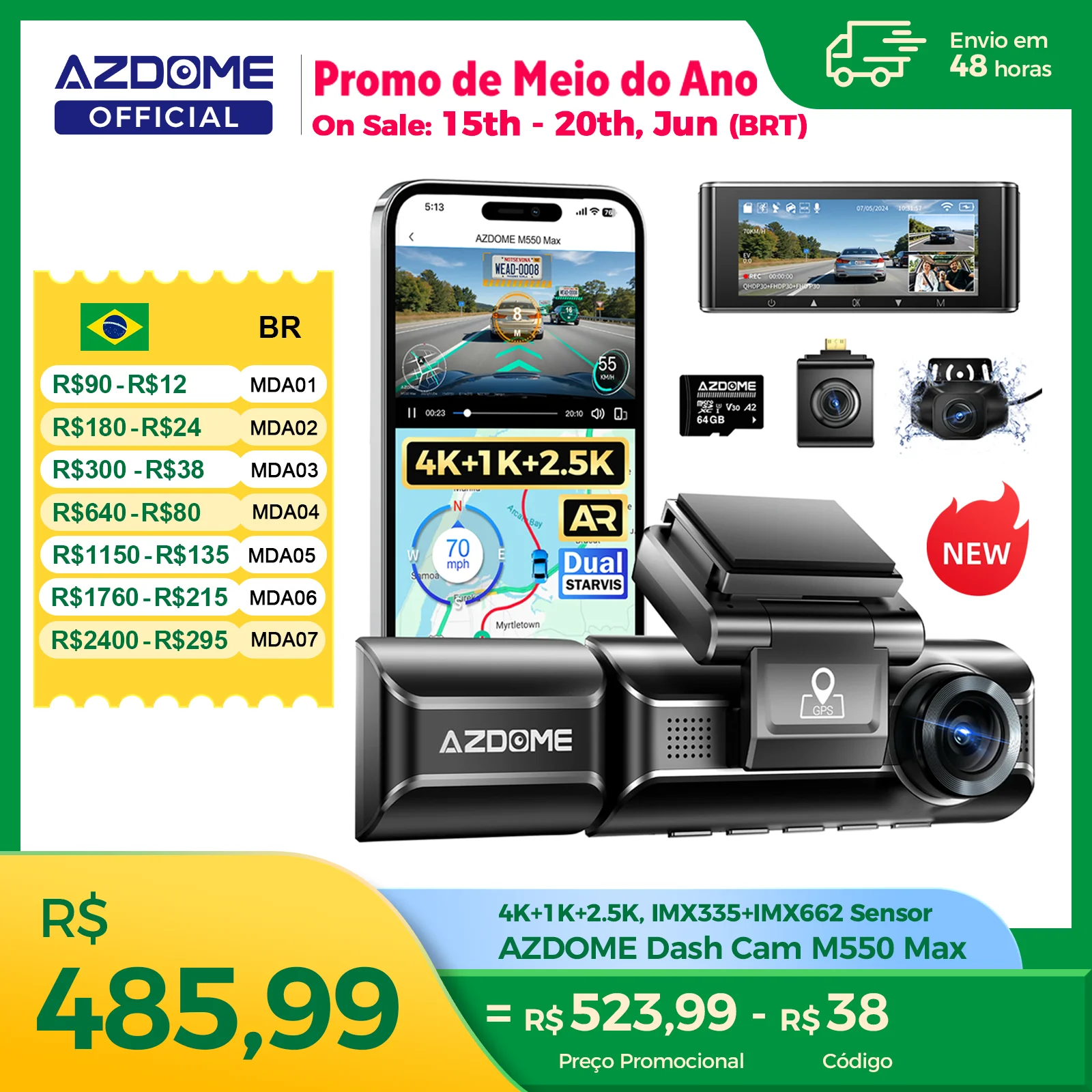 Azdome m550 max traço cam 4k + 1k + 2.5k embutido gps wifi 150fov câmera do carro 24h monitor de estacionamento visão noturna traço cam para carros