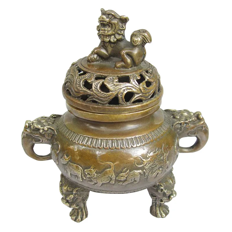 

Factory sales twelve zodiac copper incense burner aromatherapy retro copper ornaments TQ-06 brass animal pattern statue
