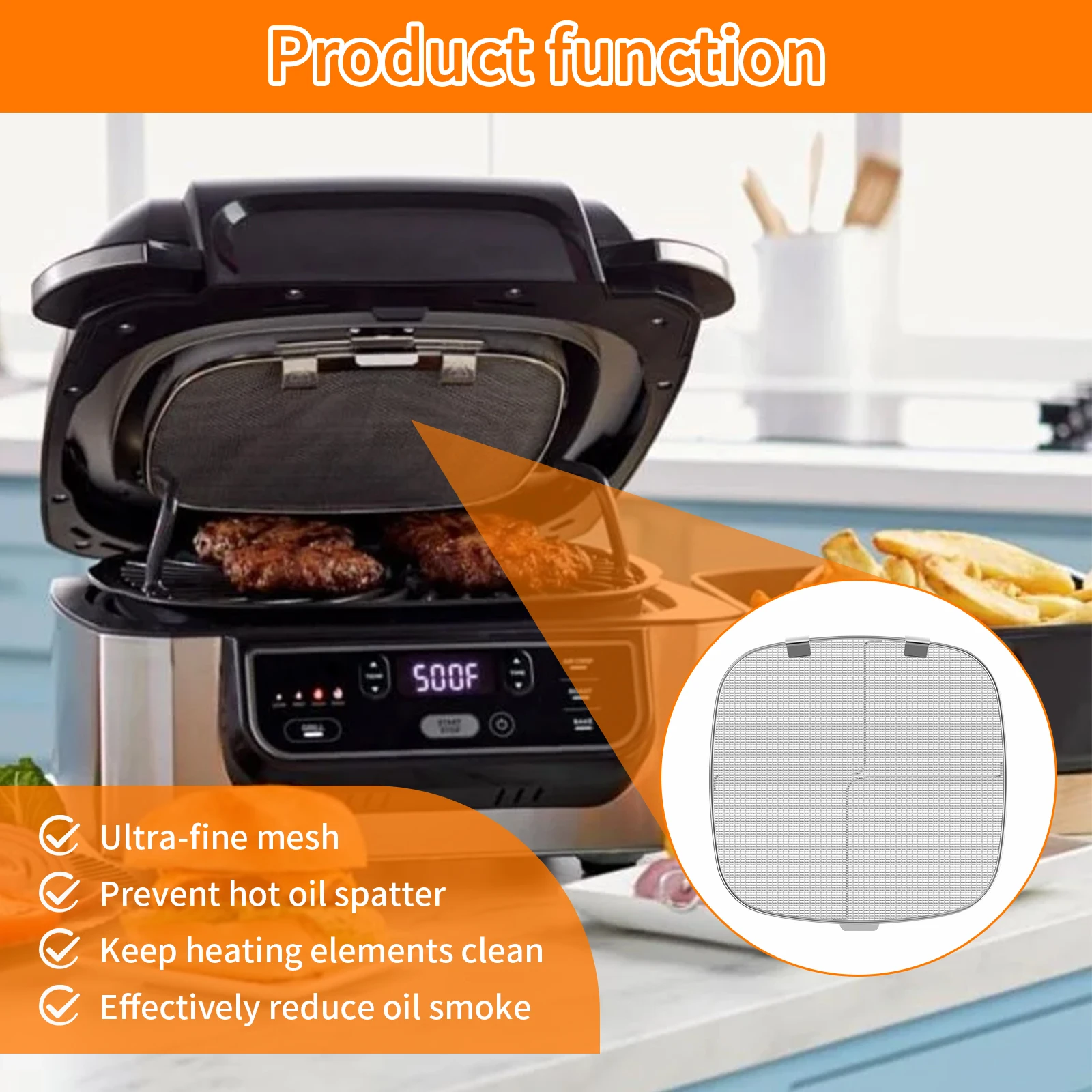 Splatter Guard Stainless Steel Fine Mesh Splatter Screen Air Fryer Splash Cover for Ninja Foodi AG301 AG300 NINJA Oil-proof Net