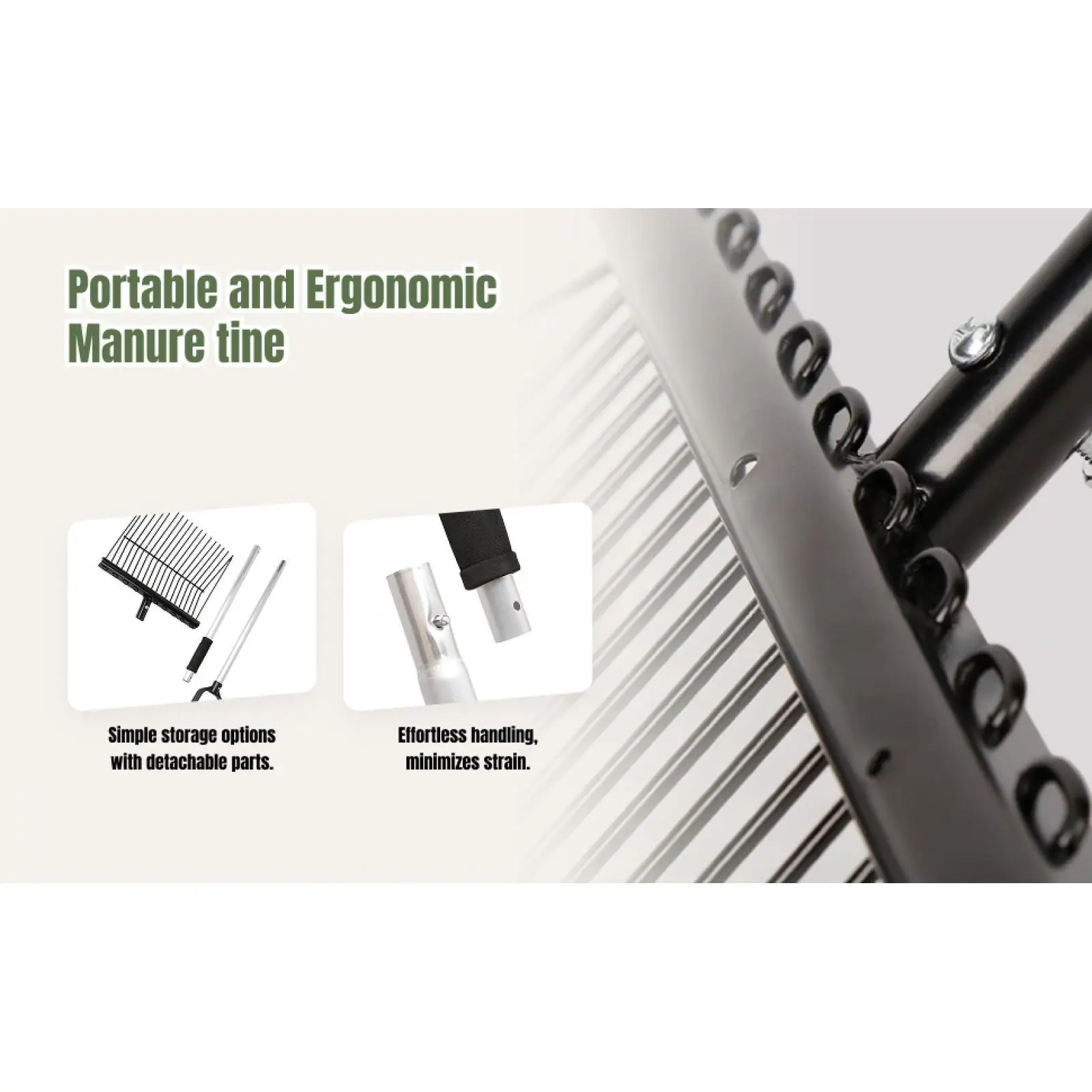 Aluminum Alloy Manure Fork Detachable Pitch Fork Gardening Stable Cleaning Tool for Equestrian Horse Stables Farm