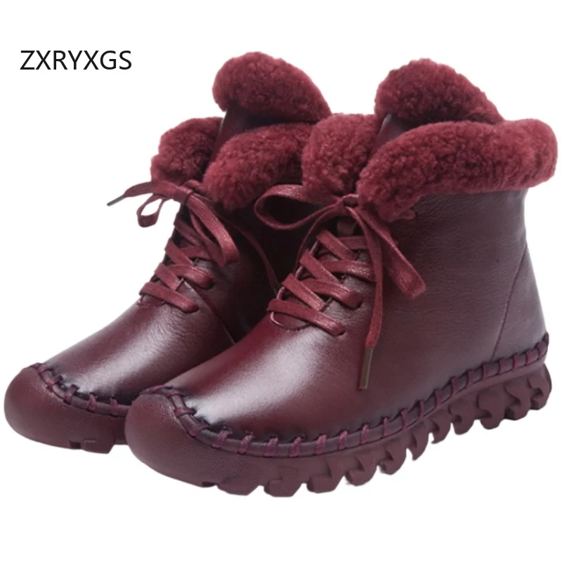 

ZXRYXGS High-end Winter Snow Boots Flat Thick Sole Non-slip Premium Genuine Leather Boots Women Fashion Boots Trendy Shoes 2025