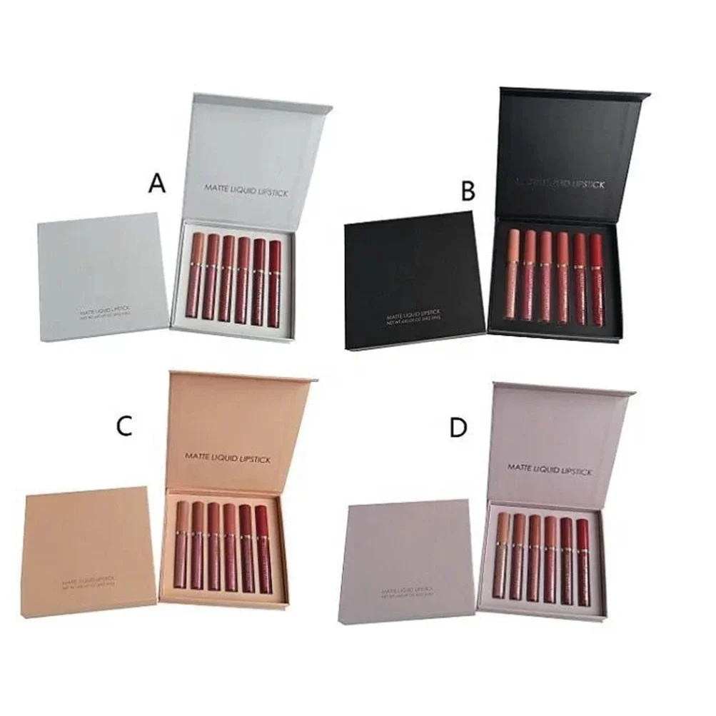 Private Label 6pcs Liquid Lipstick Kit Custom Bulk 6-color Long-lasting Matte Non-stick Lip Glaze Waterproof Pigment Makeup