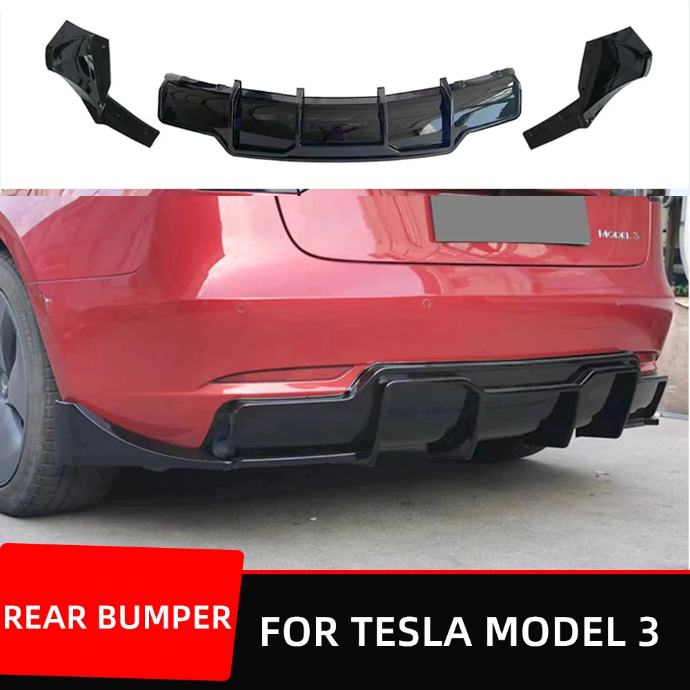 Rear Bumper Diffuser Lip Chin Spoiler Body Kit For Tesla Model 3 2019 2020 2021 2022 2023 Carbon Black Car Accessories Parts