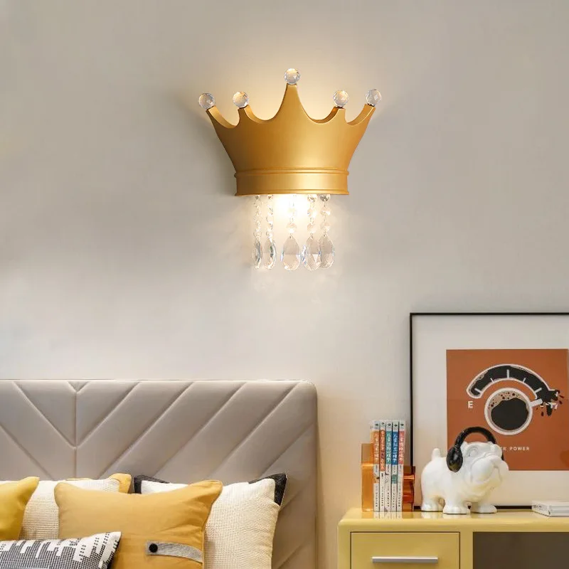 Crown Wall Light Creative Resin Crystal Wall sconce Boys Girls Children's Room Bedside Lamps Decor Atmosphere Light Cute fixture