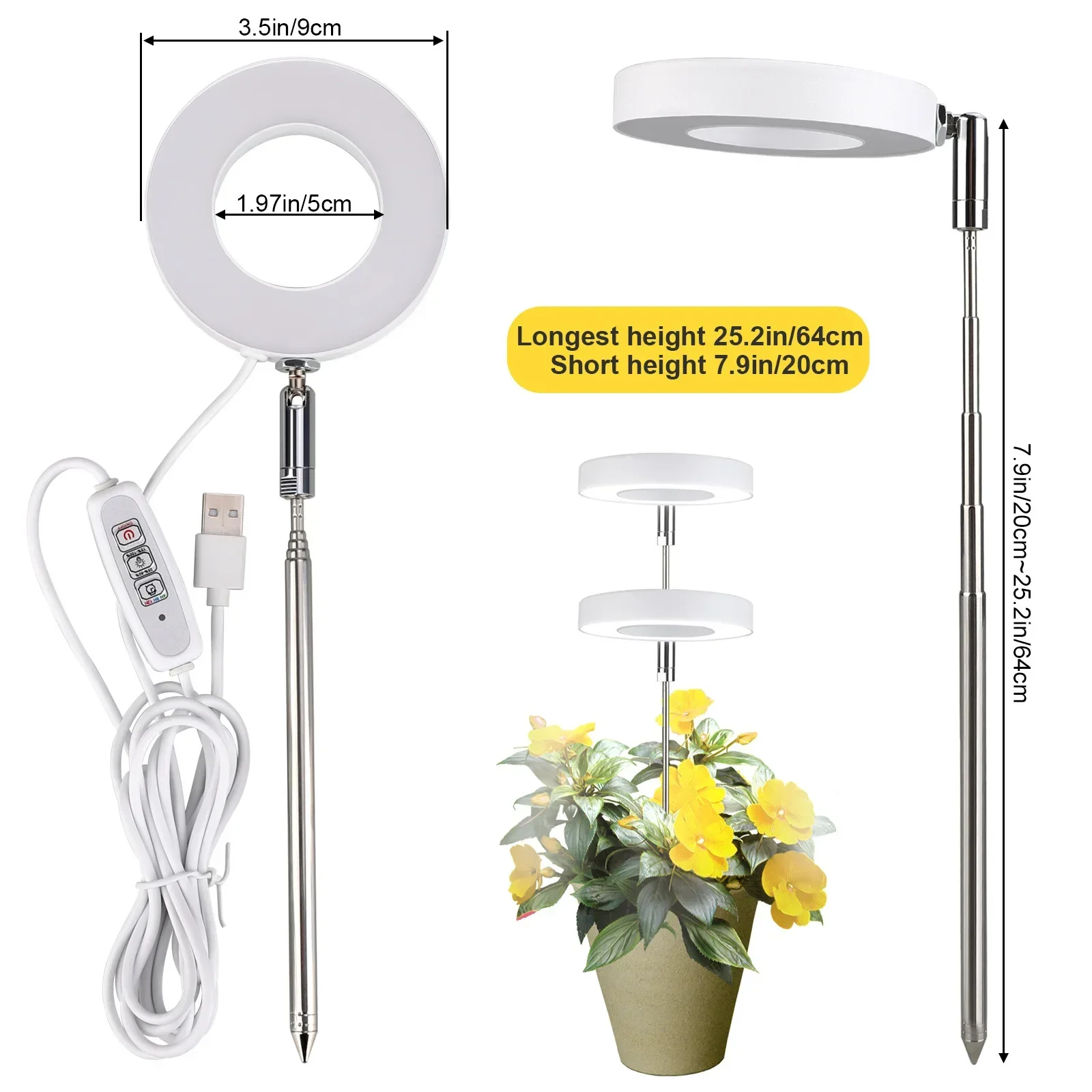 

5V Full spectrum indoor imitation sun LED plant growth light succulent green plant flowers indoor insert telescopic fill light