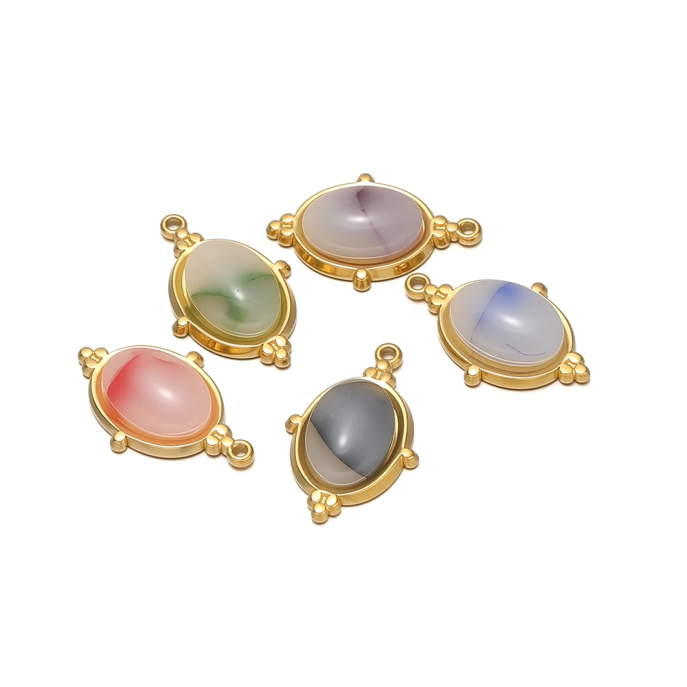 4 Stück Edelstahl-Oval-Anhänger mit Naturstein, vergoldet, für DIY-Schmuck, Ohrringe, Halsketten, Armbänder, Zubehör – Detail 3