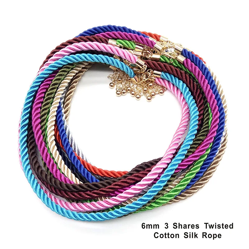 3 Pcs/lot 6mm Gold Color 3 Shares Rope Silk Cord Necklaces DIY Adjustable Necklace Pendant Charms Findings Lobster Clasp Cord