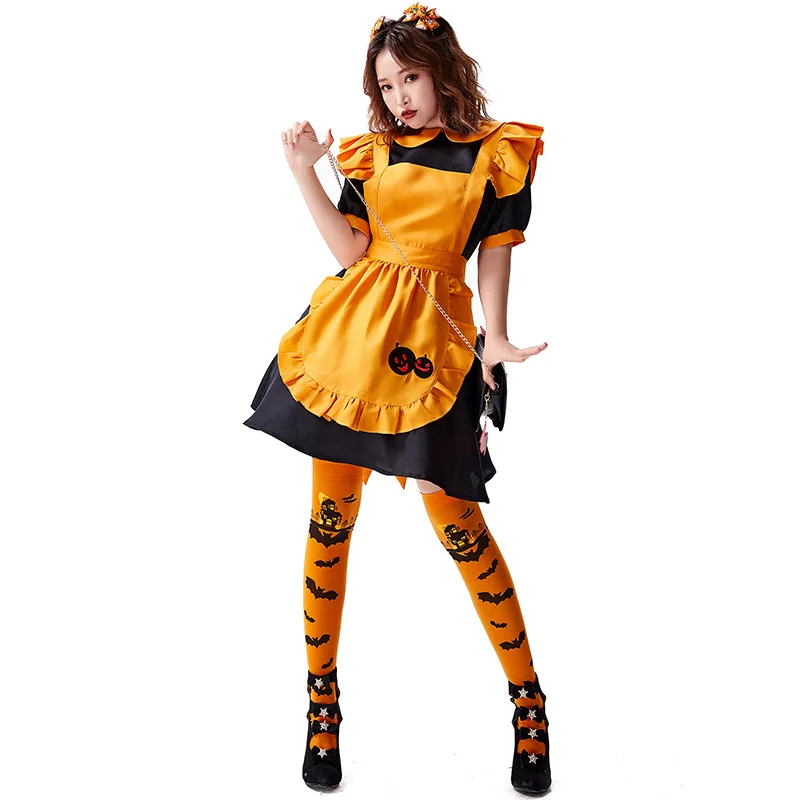 Halloween Vampire Pumpkin Cosplay Trajes para Mulheres, Lolita Maid, Magic Witch Traje, Conjunto de Vestido Lanterna