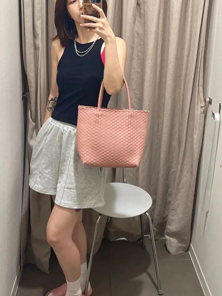 

Handwoven Japanese Sle Handbag ex Faion Basket Bag Soft Polyester Material Easy to Clean ular Summer Tote Bag