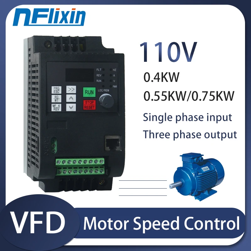 HOT ! VFD 110V Variable Frequency Converter Motor Inverter VFD 0.4-7.5kW Single-Phase 110V Input Three-Phase 110 Output