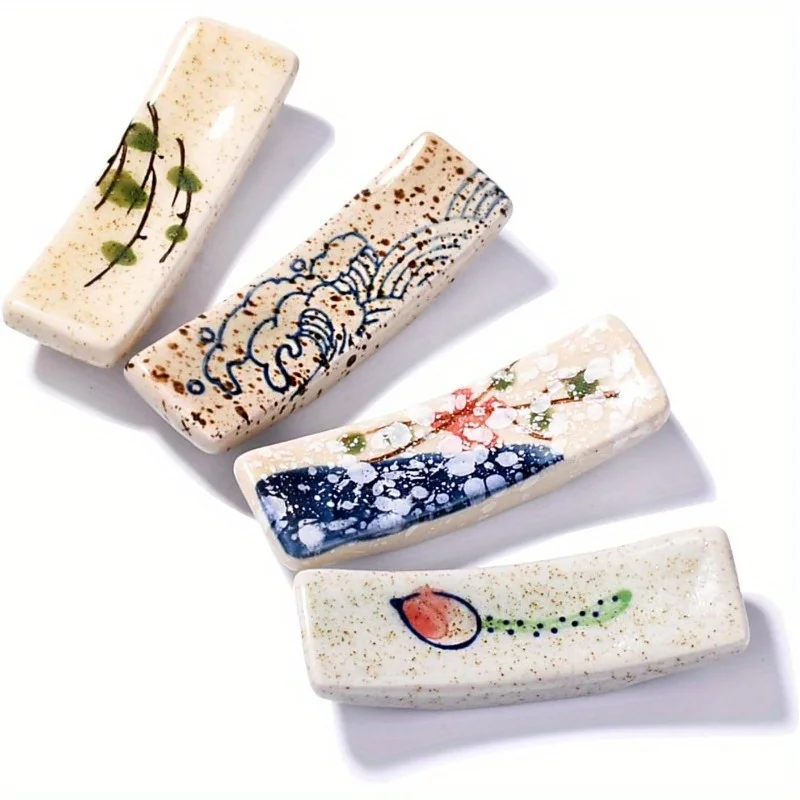 4 Pack Porcelain Chopstick Holder with Spoon Rest Ceramic Tableware Organizer for Home and Restaurant