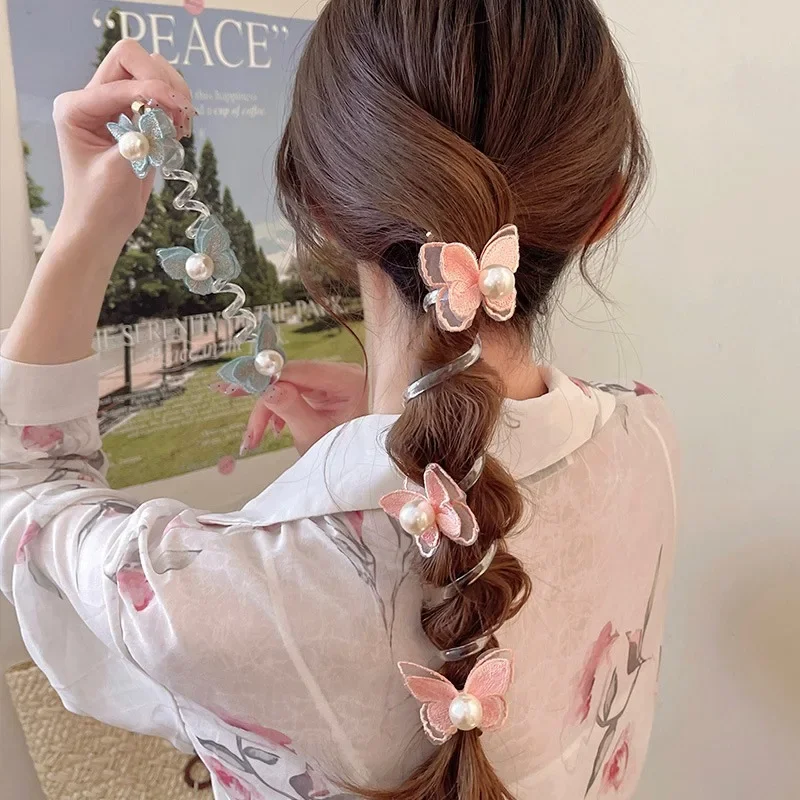 

Elastic Telephone Wire Hair Ties Women Girls Butterfly Hair Bands Spiral Coil Rubber Band Ponytails Head Rope Hair Accessories