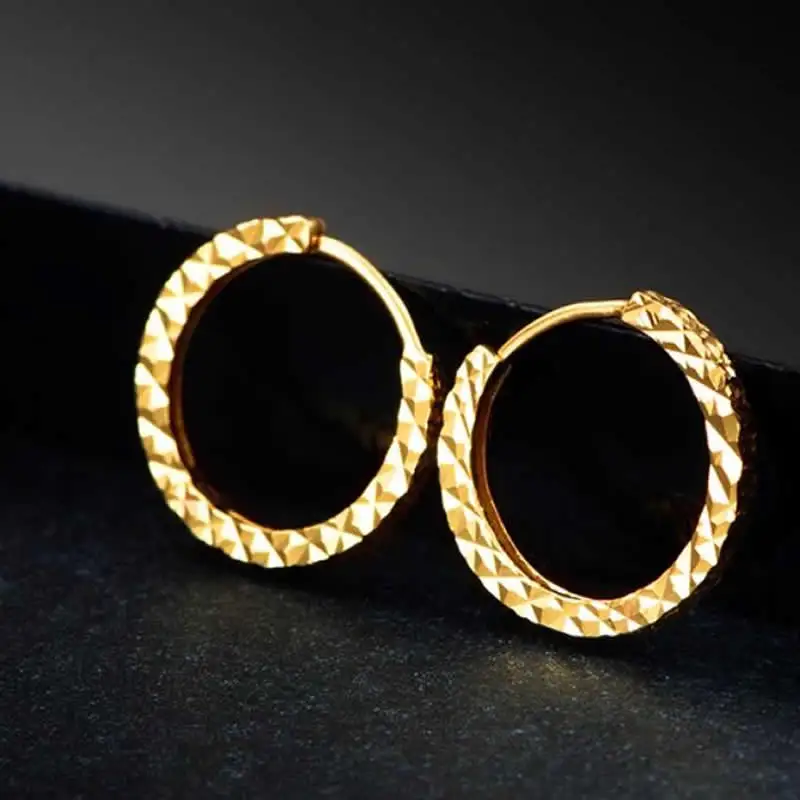 Pure 18K Yellow Gold Earrings Women AU750 Gold Round Circle Hoop Earrings