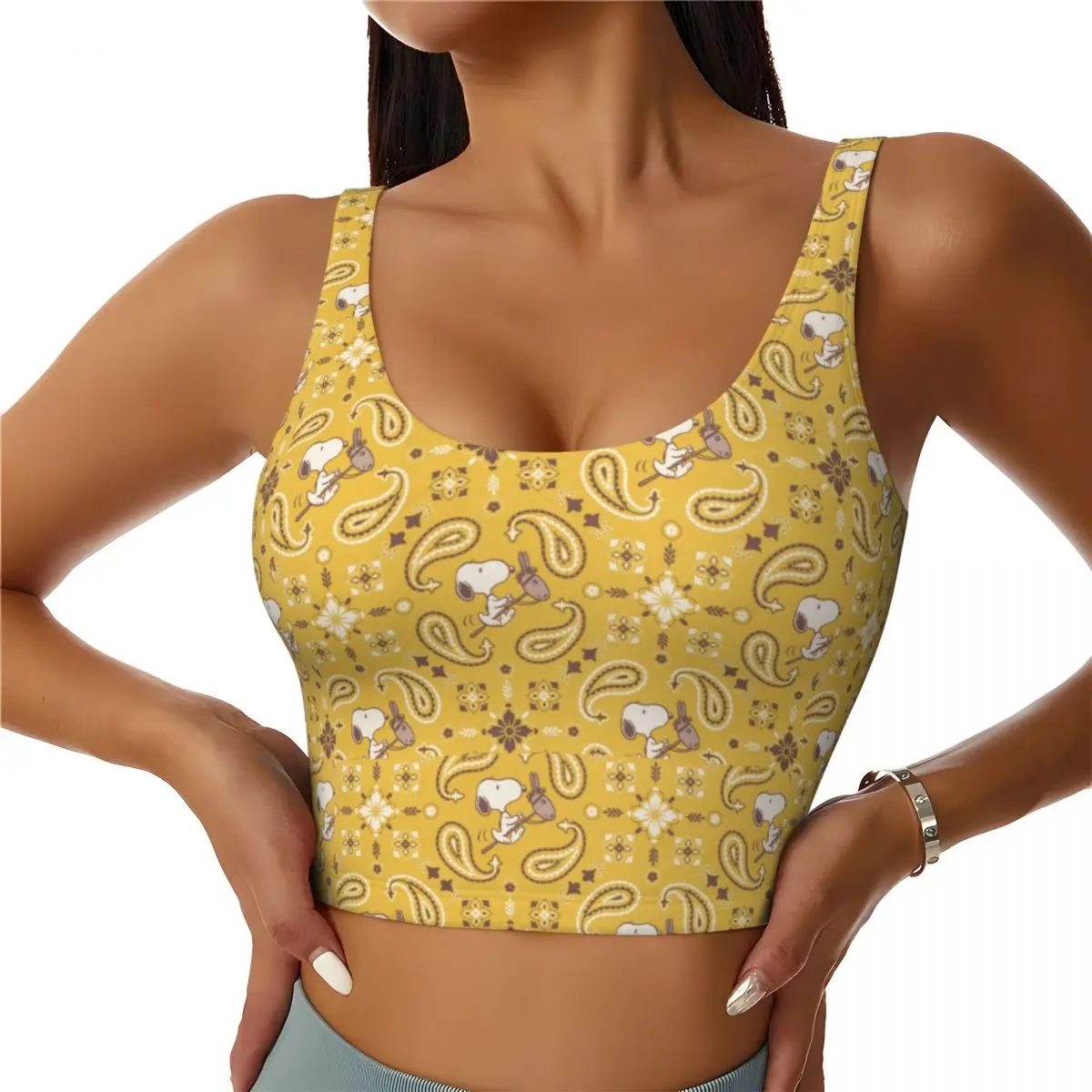 

Custom Snoopy Bandana Cowboy Sports Bra Women Dog High Impact Workout Yoga Crop Top