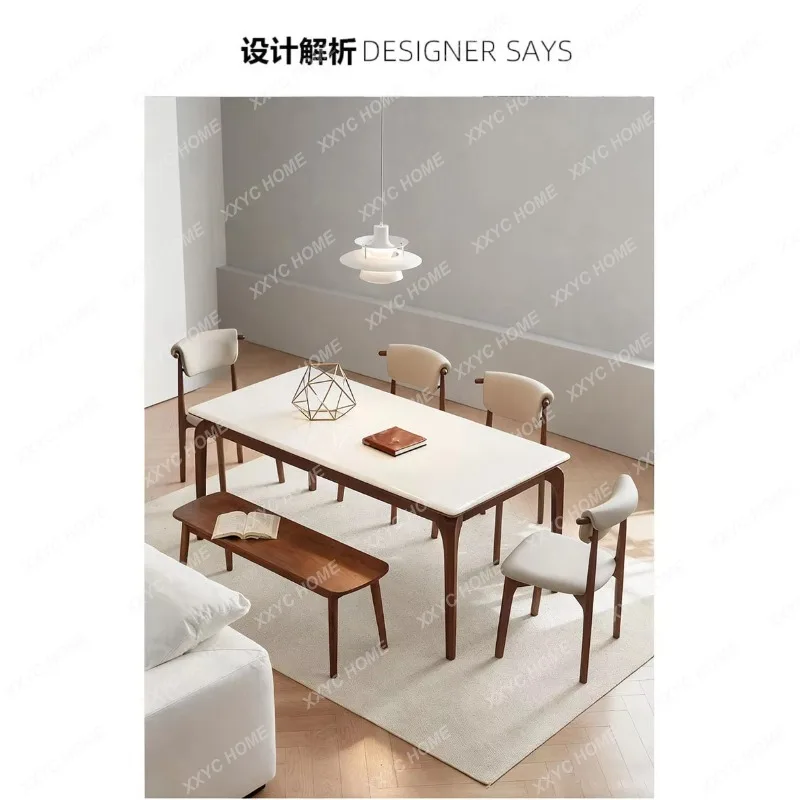 JY pure natural marble solid wood dining table, rectangular for small home apartments