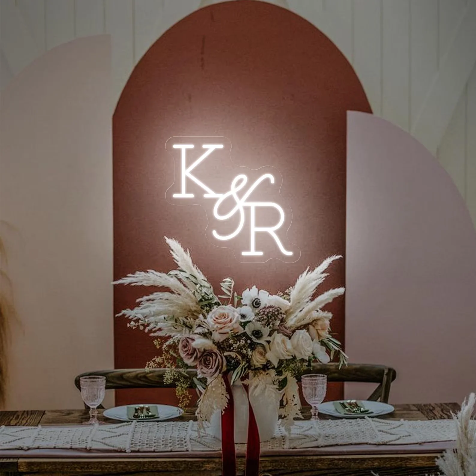 Custom Initials Wedding Neon Sign, Couple Initials Neon Sign, Minimalist Wedding Party Backdrop Wall Decor, Anniversary Gifts