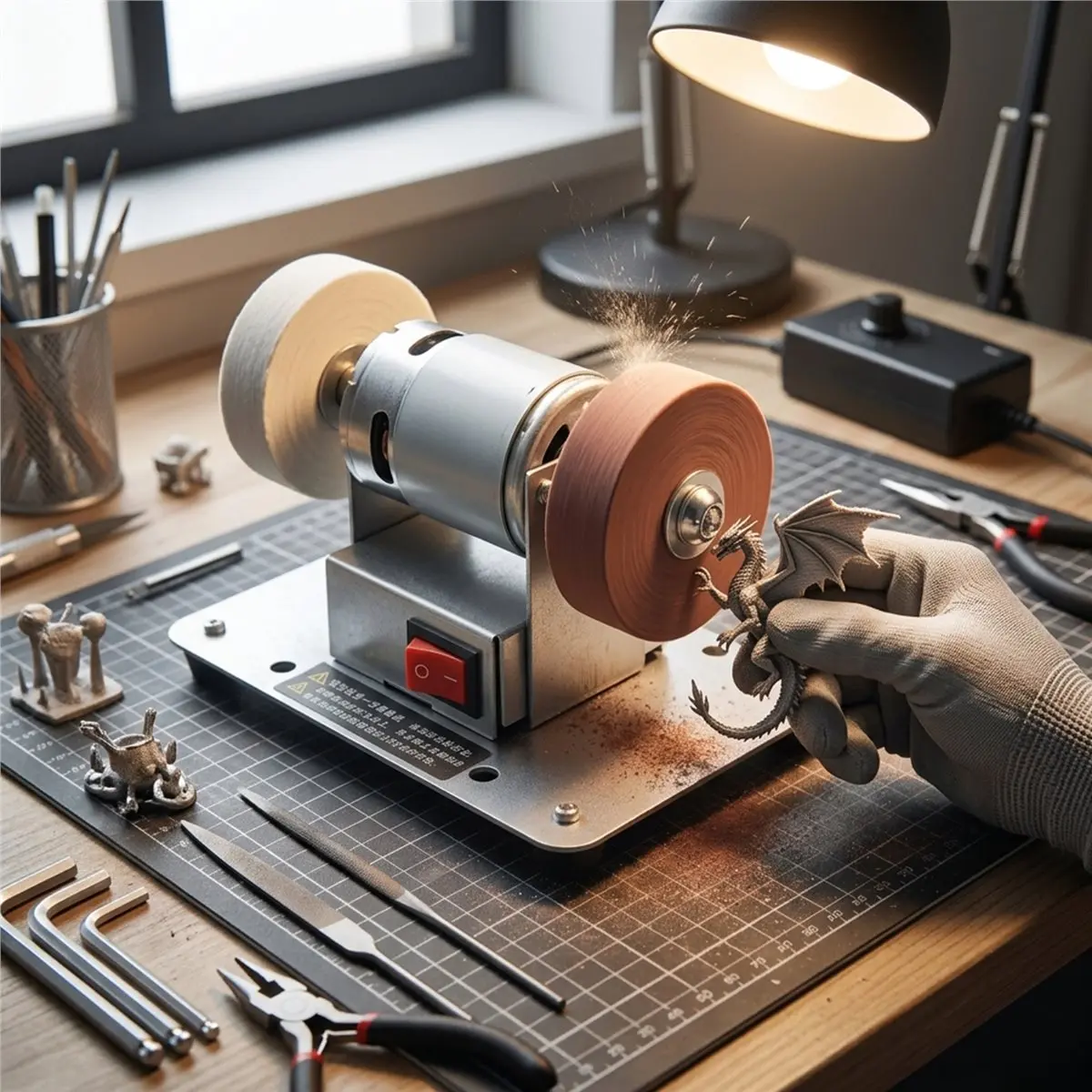 【TODAY-BUY】~@ Mini Electric Bench Grinder Mini Bench Grinder Small Polishing Machine Variable Rotation Regulation US Plug