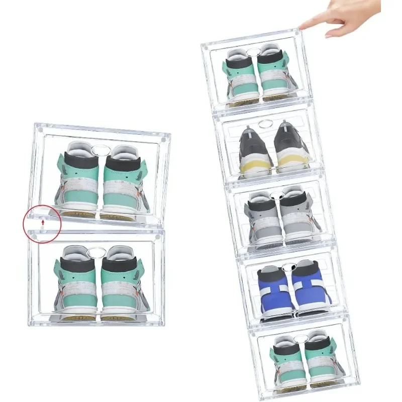 Large Clear Plastic Shoe Boxes Stackable Organizing Sneaker, 10 Pack Drop Front Shoe Storage Boxes for Closet