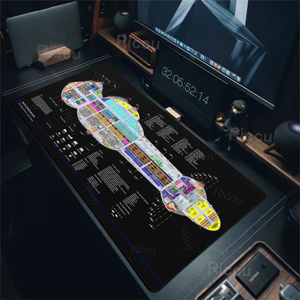 Large Starship Blueprint Pad Desk Pad Gamer Computer Cabinets Star Trek Game Office Accessories Keyboard Anime Extended LockEdge