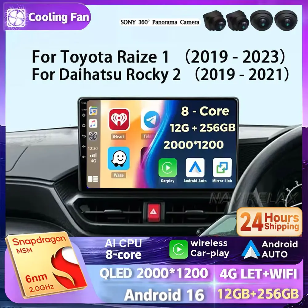 Android 16 Carplay Auto For Toyota Raize 1 2019-2023 For Daihatsu Rocky 2019-2021RHD Car Radio 2Din Player GPs Video Stereo