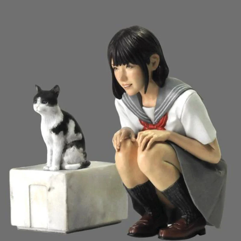 

1/20 Japanese Teenage Girl And Cat Resin Model Figure Gk Micro Miniature 3d Printed White Model Toy Unassembled Unpainted Kit