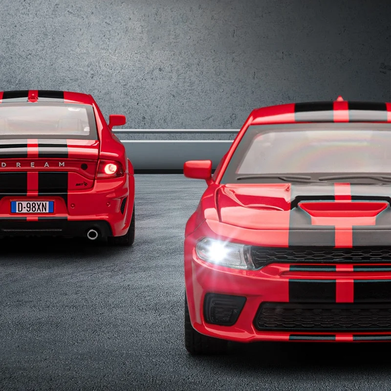 1:32 Charger SRT Hellcat Alloy Muscle Car Model Sound and Light Pull Back Children's Toy Collectibles Birthday Gift