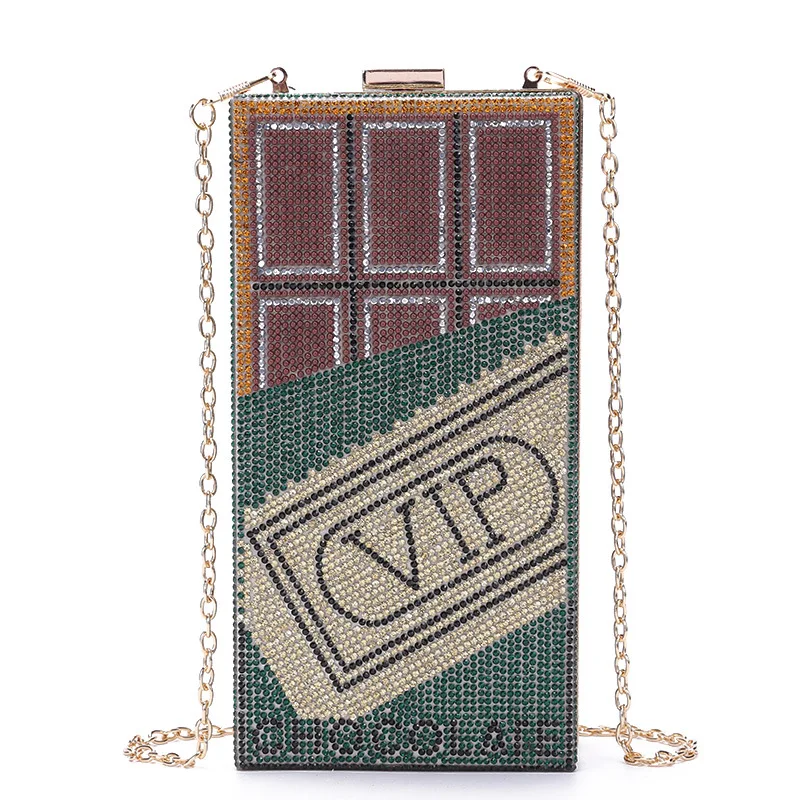 

Женские модные сумки через плечо, инкрустированные бриллиантами VIP-шоколадные клатчи, модная сумка на застежке для ужина в долларах США