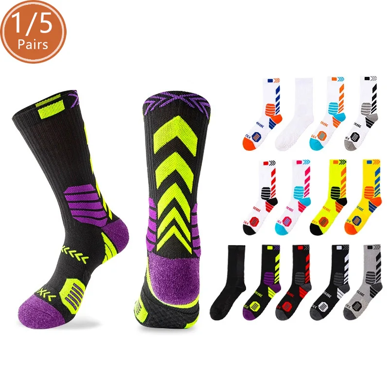 

1/5 пар профессиональных компрессионных спортивных носков для мужчин, дышащие длинные носки с мягкой подкладкой для езды на велосипеде, баскетбола, бега, пешего туризма